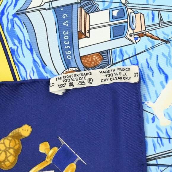 Hermes Scarf Carre 90 Retour de Peche Blue Small Good - Picture 8 of 8